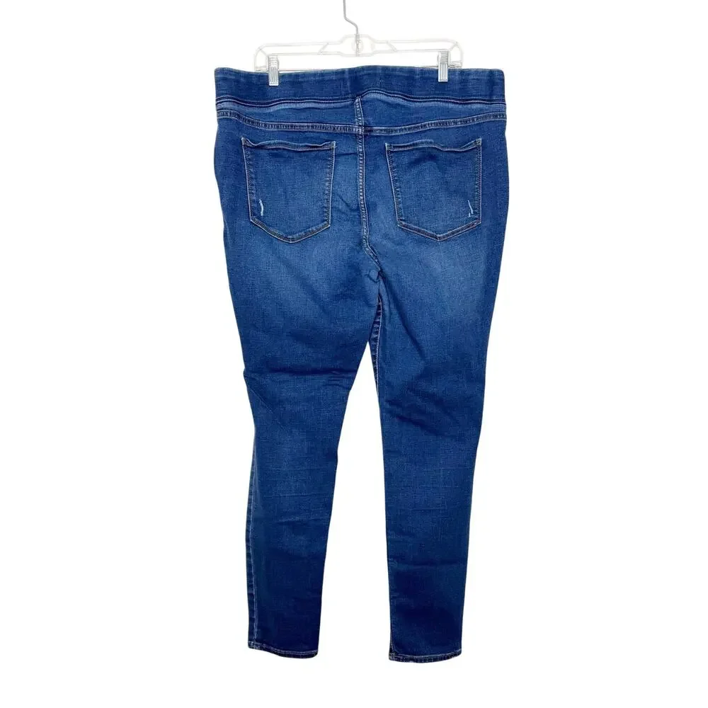 OLD NAVY Rockstar Jeggings High Rise Distressed Indigo Medium Worn Womens Sz 18
